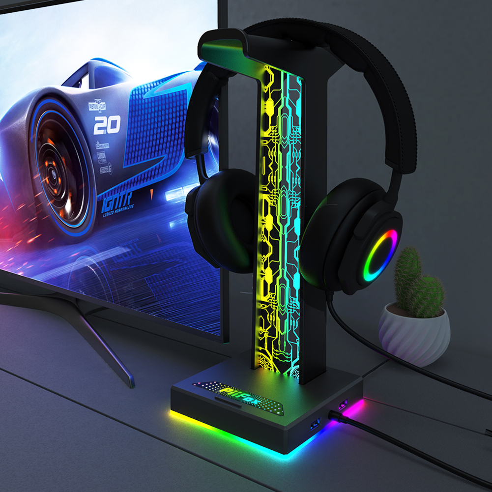 Photography Lighting Game - RGB Gaming Headphone Stand Dual USB