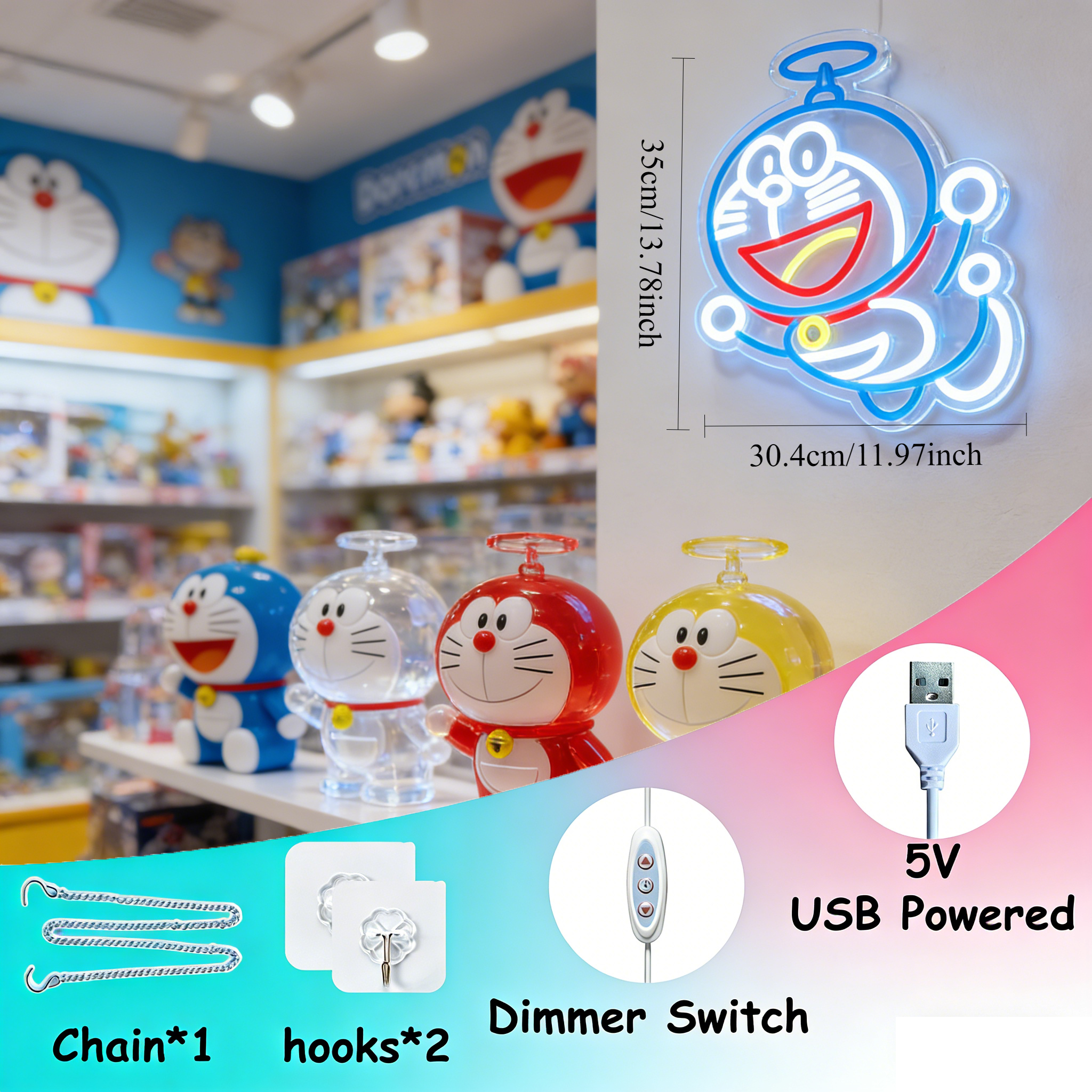 Doraemon Neon Sign LED USB Dim - Photography Lighting Game avis et prix